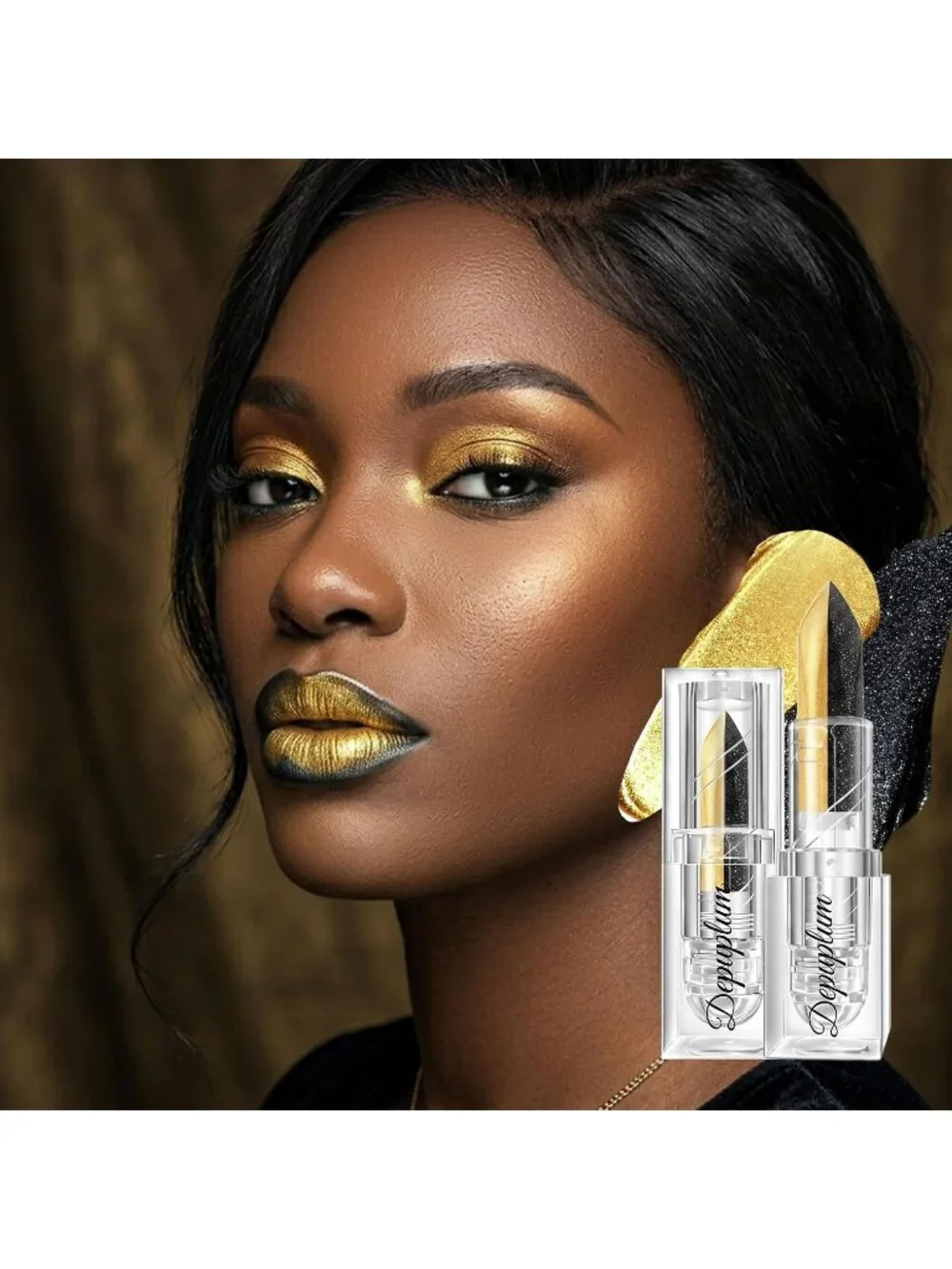Women's Black Gold Gradient Matte Lip Liner Combo Long Lasting Lip Stick Pencil